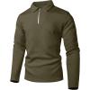 image:imageUOUA Mens Polo Shirt Quarter Zip Tops Soild Casual Geometric Texture Long Sleeve Sweaters Pullover Golf SweatshirtsArmy Green