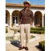image:imageUOUA Mens Polo Shirt Quarter Zip Tops Soild Casual Geometric Texture Long Sleeve Sweaters Pullover Golf SweatshirtsBrown