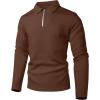 image:imageUOUA Mens Polo Shirt Quarter Zip Tops Soild Casual Geometric Texture Long Sleeve Sweaters Pullover Golf SweatshirtsBrown
