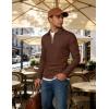 image:imageUOUA Mens Polo Shirt Quarter Zip Tops Soild Casual Geometric Texture Long Sleeve Sweaters Pullover Golf SweatshirtsBrown