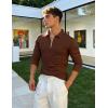 image:imageUOUA Mens Polo Shirt Quarter Zip Tops Soild Casual Geometric Texture Long Sleeve Sweaters Pullover Golf SweatshirtsBrown