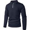 image:imageUOUA Mens Polo Shirt Quarter Zip Tops Soild Casual Geometric Texture Long Sleeve Sweaters Pullover Golf SweatshirtsNavy Blue