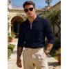 image:imageUOUA Mens Polo Shirt Quarter Zip Tops Soild Casual Geometric Texture Long Sleeve Sweaters Pullover Golf SweatshirtsNavy Blue