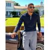 image:imageUOUA Mens Polo Shirt Quarter Zip Tops Soild Casual Geometric Texture Long Sleeve Sweaters Pullover Golf SweatshirtsNavy Blue