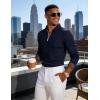 image:imageUOUA Mens Polo Shirt Quarter Zip Tops Soild Casual Geometric Texture Long Sleeve Sweaters Pullover Golf SweatshirtsNavy Blue