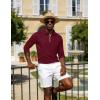 image:imageUOUA Mens Polo Shirt Quarter Zip Tops Soild Casual Geometric Texture Long Sleeve Sweaters Pullover Golf SweatshirtsWine