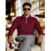 image:imageUOUA Mens Polo Shirt Quarter Zip Tops Soild Casual Geometric Texture Long Sleeve Sweaters Pullover Golf SweatshirtsWine