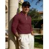 image:imageUOUA Mens Polo Shirt Quarter Zip Tops Soild Casual Geometric Texture Long Sleeve Sweaters Pullover Golf SweatshirtsWine
