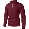 image:imageUOUA Mens Polo Shirt Quarter Zip Tops Soild Casual Geometric Texture Long Sleeve Sweaters Pullover Golf SweatshirtsWine
