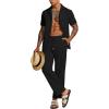 image:imageUOUA Mens 2 Piece Linen Set Summer Beach Button Down Short Sleeve Shirt Long Pant Vacation Casual OutfitBlack