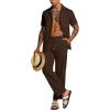 image:imageUOUA Mens 2 Piece Linen Set Summer Beach Button Down Short Sleeve Shirt Long Pant Vacation Casual OutfitBrown