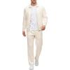 image:imageUOUA Mens 2 Piece Tracksuits Set Casual Jacquard Sweatsuits Outfits FullZip Jakcet amp Loose Jogging PantsBeige