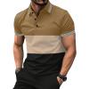 image:imageUOUA Mens Casual Polo Shirts Classic Short Sleeve Striped Collared T Shirt Button Golf Slim Fit Tee Tops Brown XL