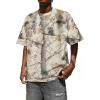 image:imageUOUA Mens Graphic Tees Vintage TShirts Oversized Letter Print Casual Crewneck Cotton Top Short Sleeve Rapper StreetwearApricot Leaves