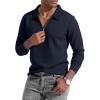 image:imageUOUA Mens Polo Shirt Quarter Zip Tops Soild Casual Geometric Texture Long Sleeve Sweaters Pullover Golf SweatshirtsNavy Blue
