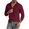 image:imageUOUA Mens Polo Shirt Quarter Zip Tops Soild Casual Geometric Texture Long Sleeve Sweaters Pullover Golf SweatshirtsWine