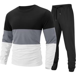 image:imageUOUA Mens 2 Piece Sweatsuits Outfits Color Block Loungewear amp Joggers Sweatpants Casual Track Suits SetBlackblockgrey
