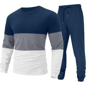 image:imageUOUA Mens 2 Piece Sweatsuits Outfits Color Block Loungewear amp Joggers Sweatpants Casual Track Suits SetBlueblockgrey