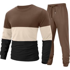 image:imageUOUA Mens 2 Piece Sweatsuits Outfits Color Block Loungewear amp Joggers Sweatpants Casual Track Suits SetBrownblockbeige