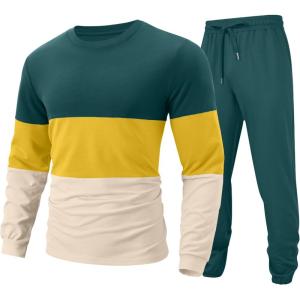 image:imageUOUA Mens 2 Piece Sweatsuits Outfits Color Block Loungewear amp Joggers Sweatpants Casual Track Suits SetGreenblockyellow