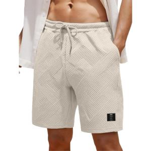 image:imageUOUA Mens Casual 7 Shorts Drawstring Elastic Waist Texture Summer Beach Sweat Shorts with PocketsApricot
