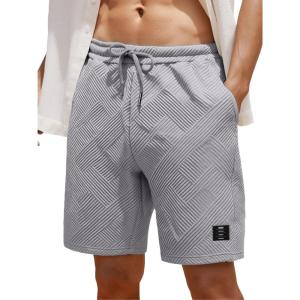 image:imageUOUA Mens Casual 7 Shorts Drawstring Elastic Waist Texture Summer Beach Sweat Shorts with PocketsGrey