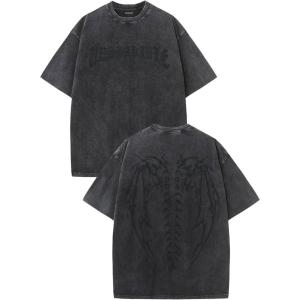 image:imageUOUA Mens Graphic Tees Vintage Oversized TShirts Casual Acid Wash Cotton Streetwear S2XLBonewingsblack