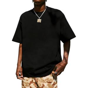image:imageUOUA Mens Graphic Tees Vintage TShirts Oversized Letter Print Casual Crewneck Cotton Top Short Sleeve Rapper StreetwearPlain Black