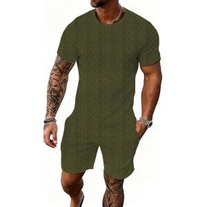 image:imageUOUA Mens Summer Track Suits 2 Piece Shorts Sets Casual OutfitArmygreen