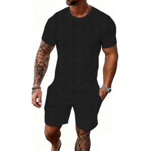 image:imageUOUA Mens Summer Track Suits 2 Piece Shorts Sets Casual OutfitBlack
