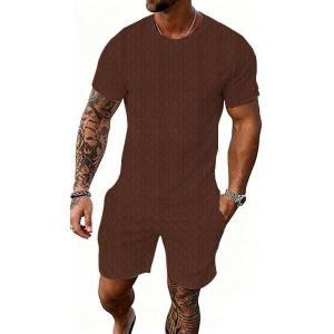 image:imageUOUA Mens Summer Track Suits 2 Piece Shorts Sets Casual OutfitBrown