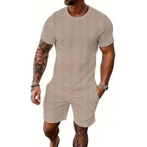 image:imageUOUA Mens Summer Track Suits 2 Piece Shorts Sets Casual OutfitKhaki