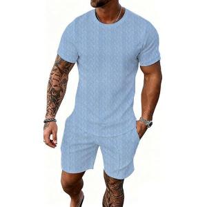 image:imageUOUA Mens Summer Track Suits 2 Piece Shorts Sets Casual OutfitLightblue
