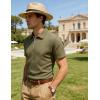 image:imageUOUA Mens Zipper Polo Shirts Short Sleeve Sweatshirts Soild Color Tops Striped Texture Casual Golf TArmy Green