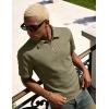 image:imageUOUA Mens Zipper Polo Shirts Short Sleeve Sweatshirts Soild Color Tops Striped Texture Casual Golf TArmy Green
