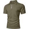 image:imageUOUA Mens Zipper Polo Shirts Short Sleeve Sweatshirts Soild Color Tops Striped Texture Casual Golf TArmy Green