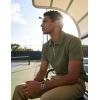 image:imageUOUA Mens Zipper Polo Shirts Short Sleeve Sweatshirts Soild Color Tops Striped Texture Casual Golf TArmy Green