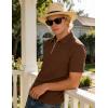 image:imageUOUA Mens Zipper Polo Shirts Short Sleeve Sweatshirts Soild Color Tops Striped Texture Casual Golf TBrown