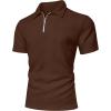image:imageUOUA Mens Zipper Polo Shirts Short Sleeve Sweatshirts Soild Color Tops Striped Texture Casual Golf TBrown