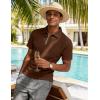 image:imageUOUA Mens Zipper Polo Shirts Short Sleeve Sweatshirts Soild Color Tops Striped Texture Casual Golf TBrown