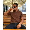 image:imageUOUA Mens Zipper Polo Shirts Short Sleeve Sweatshirts Soild Color Tops Striped Texture Casual Golf TBrown