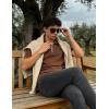 image:imageUOUA Mens Zipper Polo Shirts Short Sleeve Sweatshirts Soild Color Tops Striped Texture Casual Golf TBrown