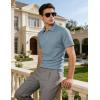 image:imageUOUA Mens Zipper Polo Shirts Short Sleeve Sweatshirts Soild Color Tops Striped Texture Casual Golf TDenim Blue