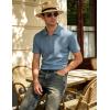 image:imageUOUA Mens Zipper Polo Shirts Short Sleeve Sweatshirts Soild Color Tops Striped Texture Casual Golf TDenim Blue