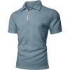 image:imageUOUA Mens Zipper Polo Shirts Short Sleeve Sweatshirts Soild Color Tops Striped Texture Casual Golf TDenim Blue