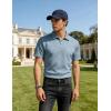 image:imageUOUA Mens Zipper Polo Shirts Short Sleeve Sweatshirts Soild Color Tops Striped Texture Casual Golf TDenim Blue