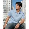 image:imageUOUA Mens Zipper Polo Shirts Short Sleeve Sweatshirts Soild Color Tops Striped Texture Casual Golf TLight Blue