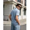 image:imageUOUA Mens Zipper Polo Shirts Short Sleeve Sweatshirts Soild Color Tops Striped Texture Casual Golf TLight Blue