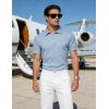 image:imageUOUA Mens Zipper Polo Shirts Short Sleeve Sweatshirts Soild Color Tops Striped Texture Casual Golf TLight Blue