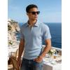 image:imageUOUA Mens Zipper Polo Shirts Short Sleeve Sweatshirts Soild Color Tops Striped Texture Casual Golf TLight Blue